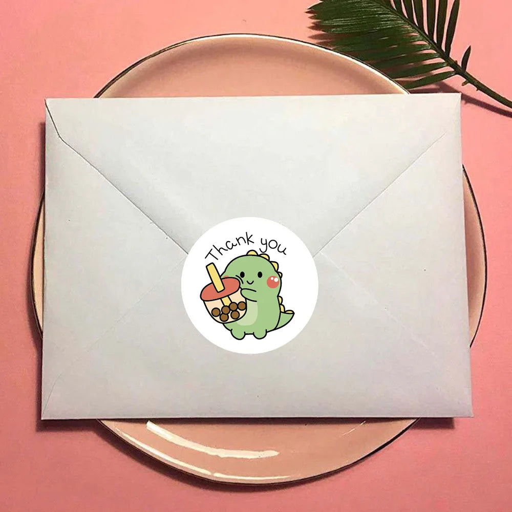50/100/500pcs Cartoon Dinosaur Thank You Stickers | 1 Inch Round Labels for Packaging, Gifts, and Baking