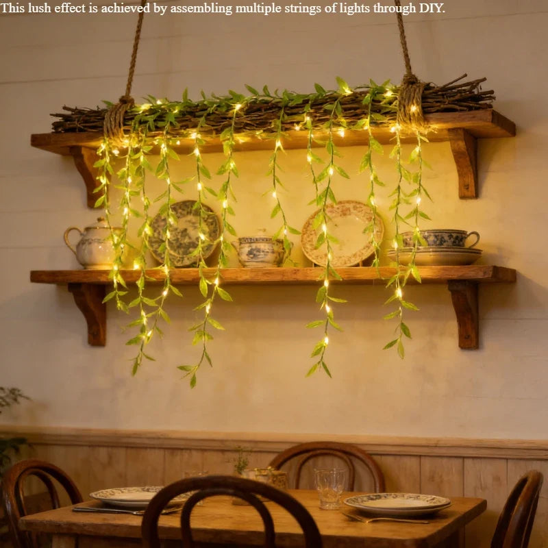 Willow Leaf Curtain String Lights | Battery Powered Decorative Fairy Lights