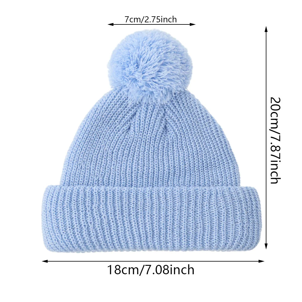 Solid Pom Knitted Baby Beanie | Newborn Infant Winter Hat