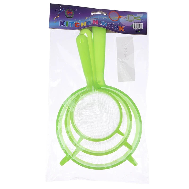 3pcs Plastic Fine Mesh Scoop Strainer Set | Kitchen Sieve and Colander for Baking and Cooking