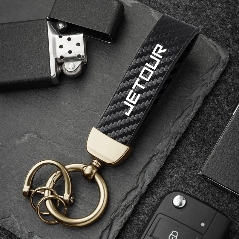 Jetour Keychain Carbon Fiber Style | Microfiber Leather Key Ring