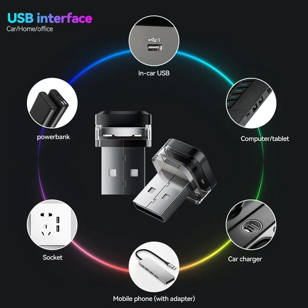 USB Car Ambient Atmosphere Light | Interior LED Lamp with 4 Colors