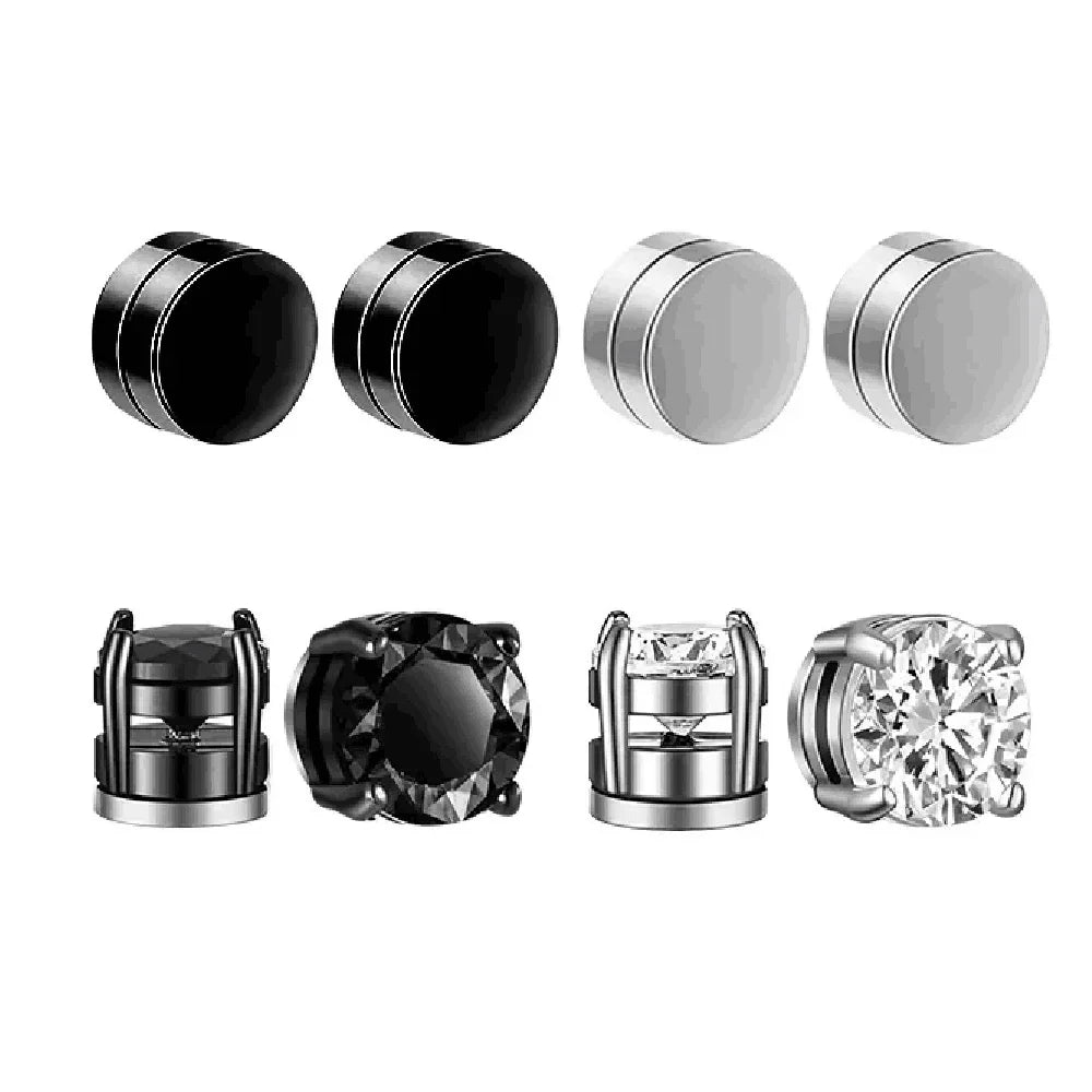 Mens Fashionable Clip On Earrings Set | Non Piercing Magnet Zircon Stainless Steel