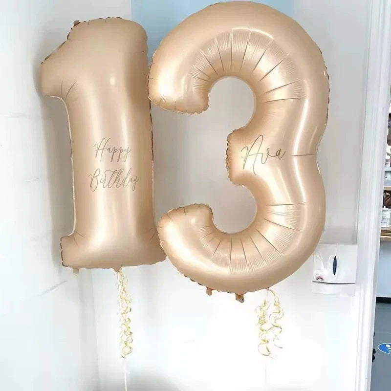 Cream Foil Number Balloons 1-9 Set | Large Digital Birthday Party Decor