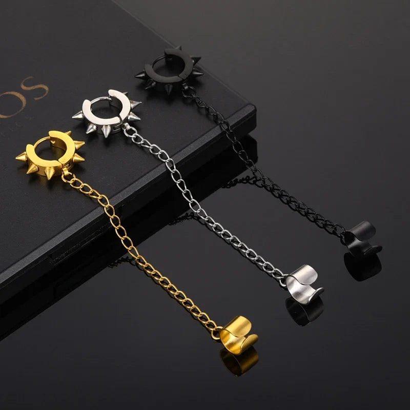 Fashion Punk Cross Pendant Clip Earring | Unisex Metal Chain Tassel Ear Cuff