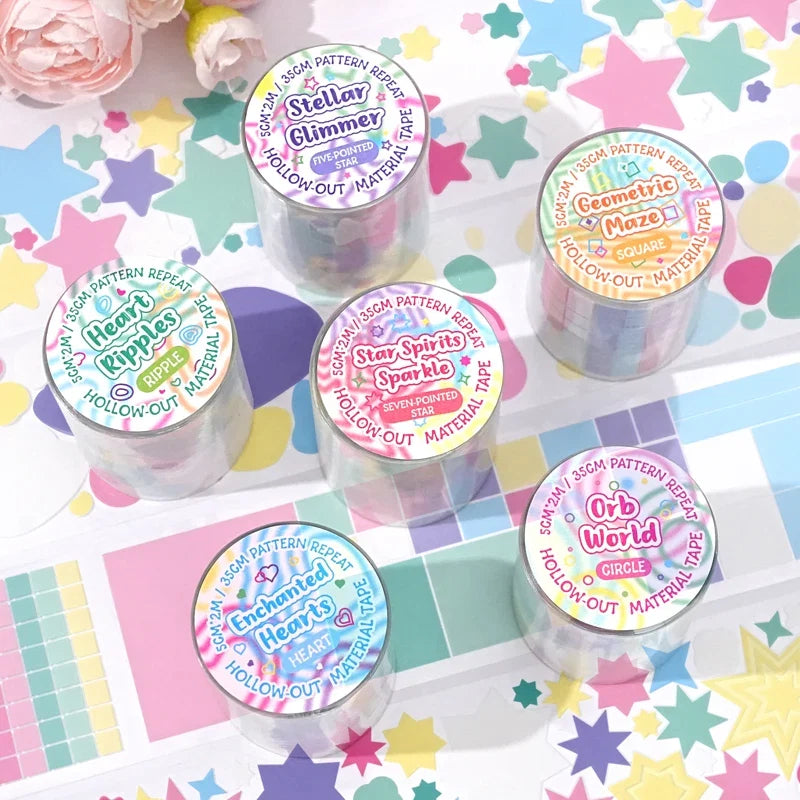 Colorful Star and Heart Die-Cut Stickers | Multi-Layer Hollow Decorative Journal Stickers