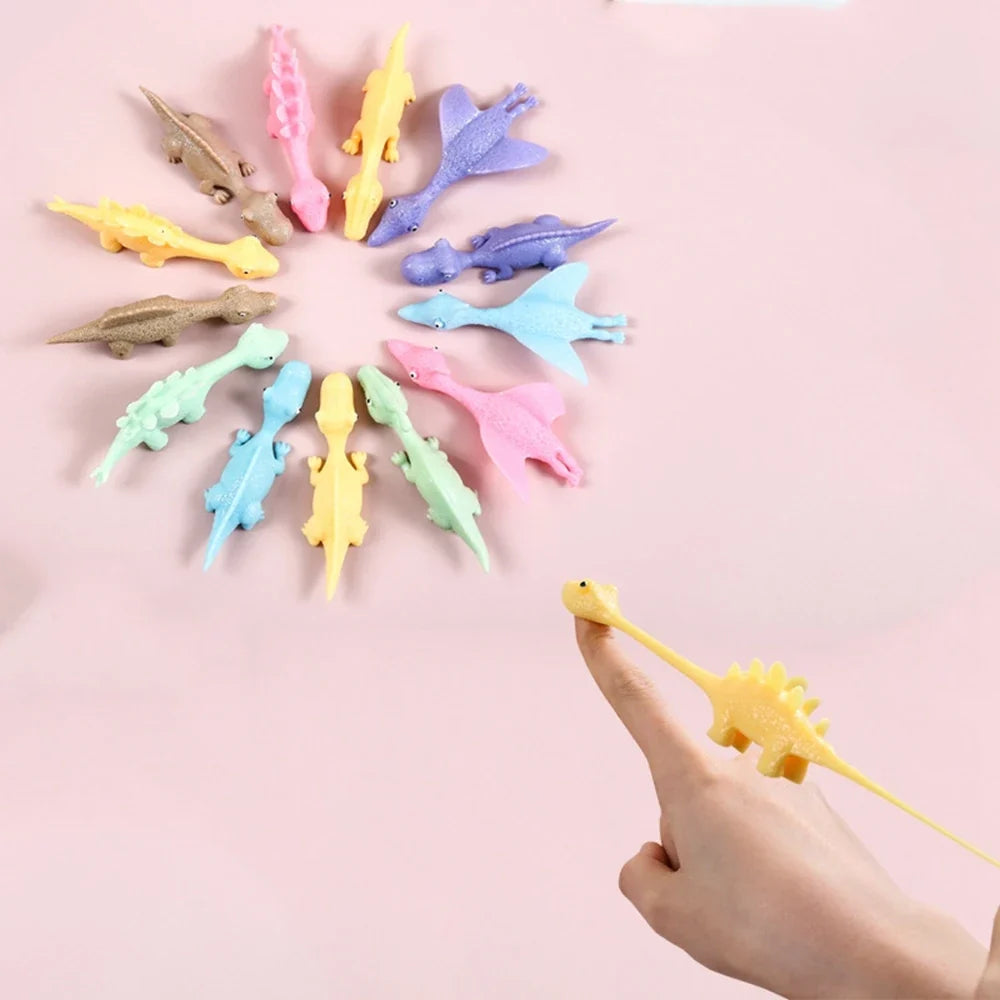 Sticky Squishy Rubber Flying Dinosaur Stress Relief Toys | 10-Pack Party Favors