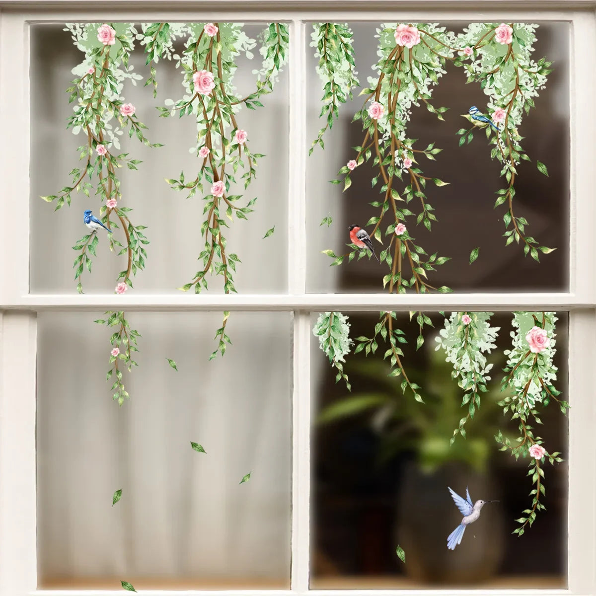 Branches Flowers Birds Window Sticker | Electrostatic Decorative Mural
