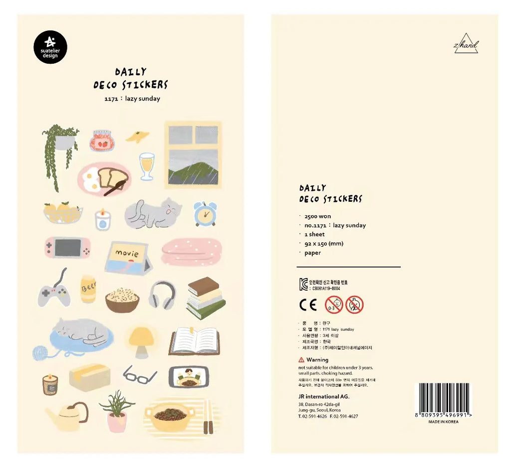 Korean Import Suatelier Lazy Sunday Stickers | Cute Scrapbooking and DIY Journal Decor