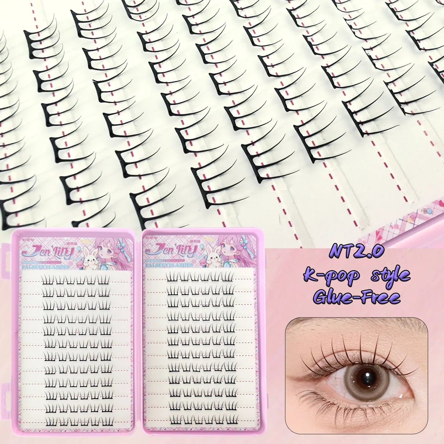 Self Adhesive False Eyelashes No Glue Needed | K-pop 2.0 Style Natural Long Cluster Lashes