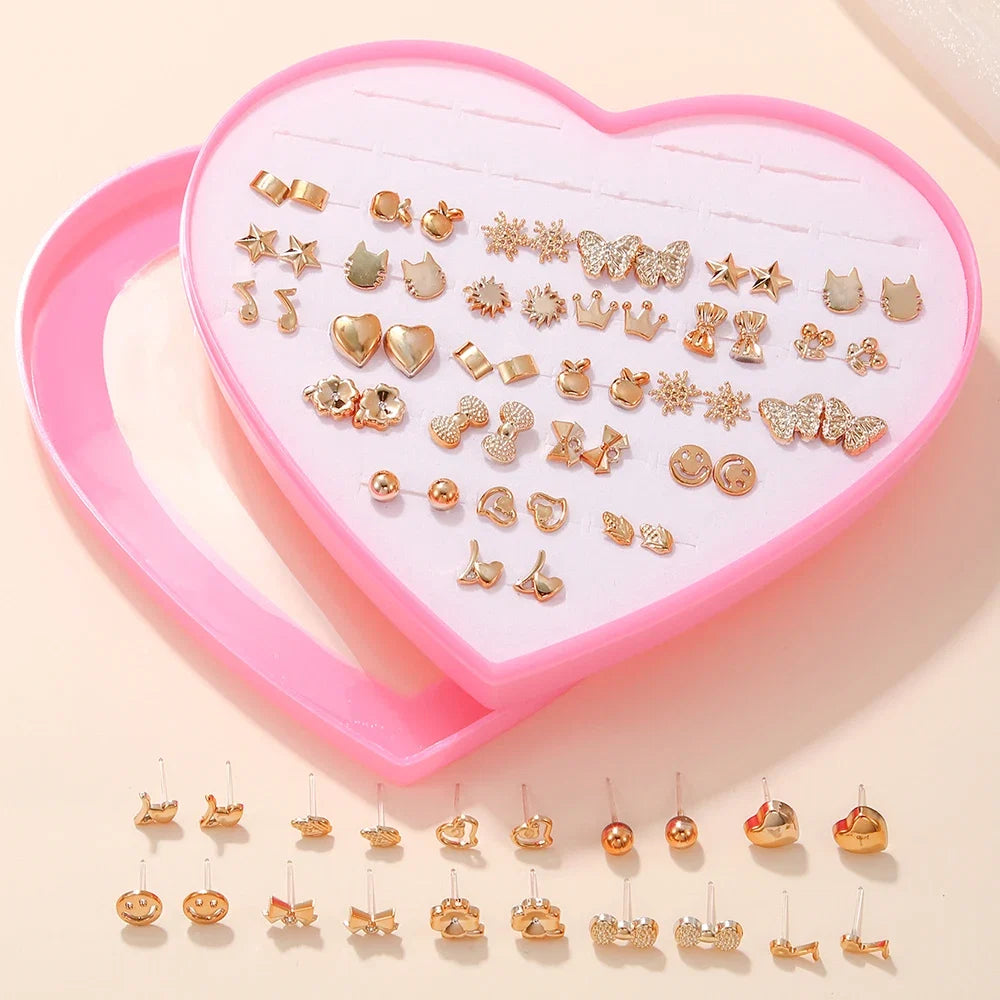 36 Pairs Cute Stud Earrings Assorted Snowflakes Cat Butterfly | Fashion Jewelry Gift Set