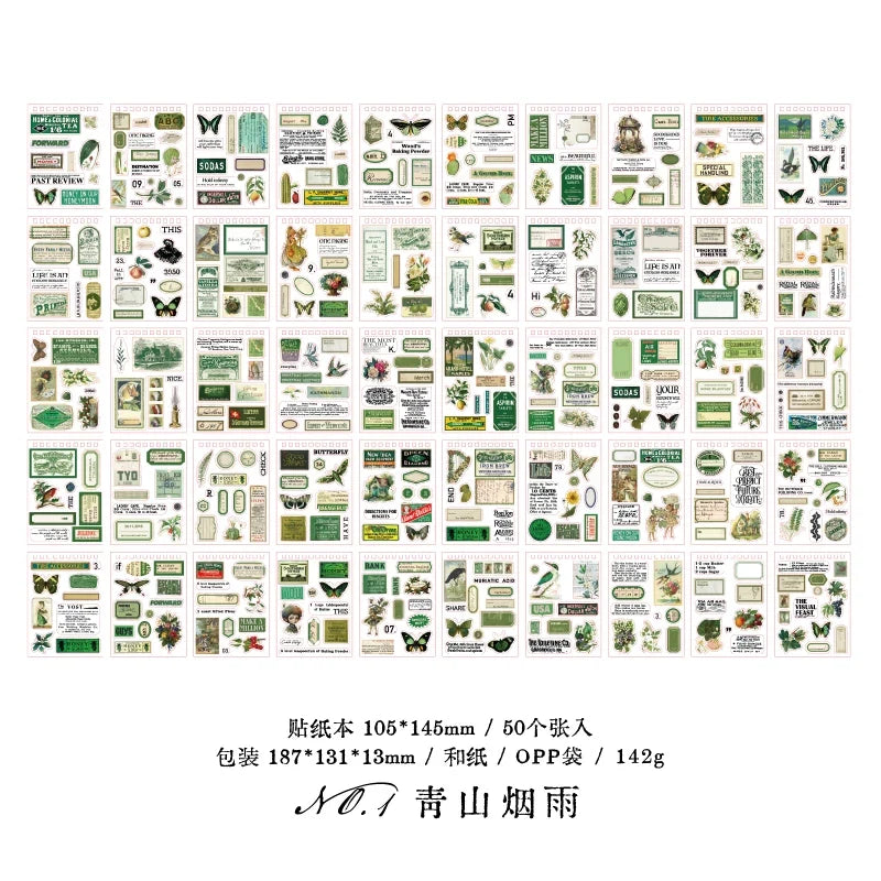 Vintage Collage Paper Stickers | 50 Sheets Retro Washi Tape Sticker Pack