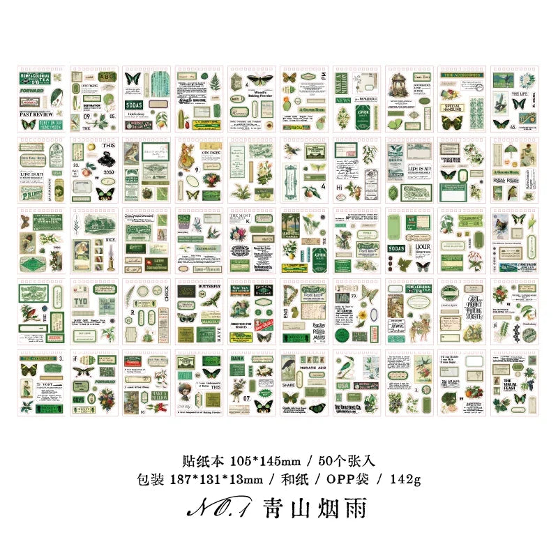 Vintage Collage Stickers Pack | 50 Retro Washi Paper Decals for Junk Journaling