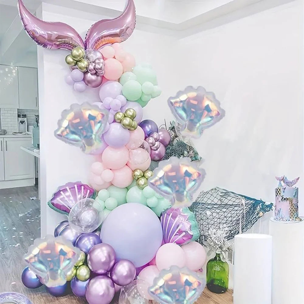 4-Pack Colorful Shell-Shaped Aluminum Foil Balloons | Ocean-Themed Party Decor