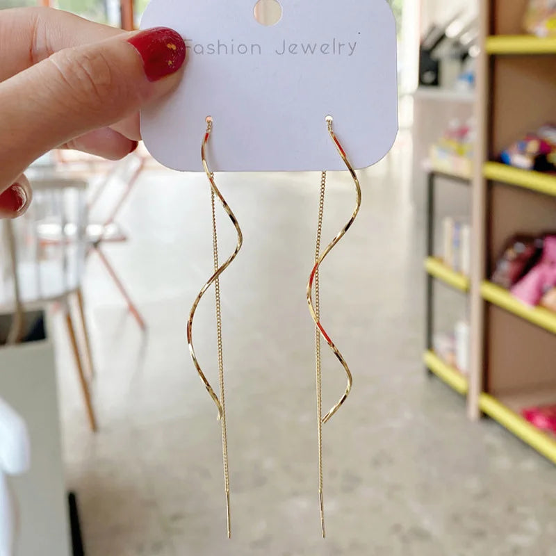 Spiral Drop Earrings for Women | Korean Fashion Wave Line Jewelry