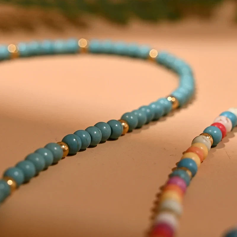 4mm Colorful Stone Choker Necklace for Women | Round Evil Charm Pendant