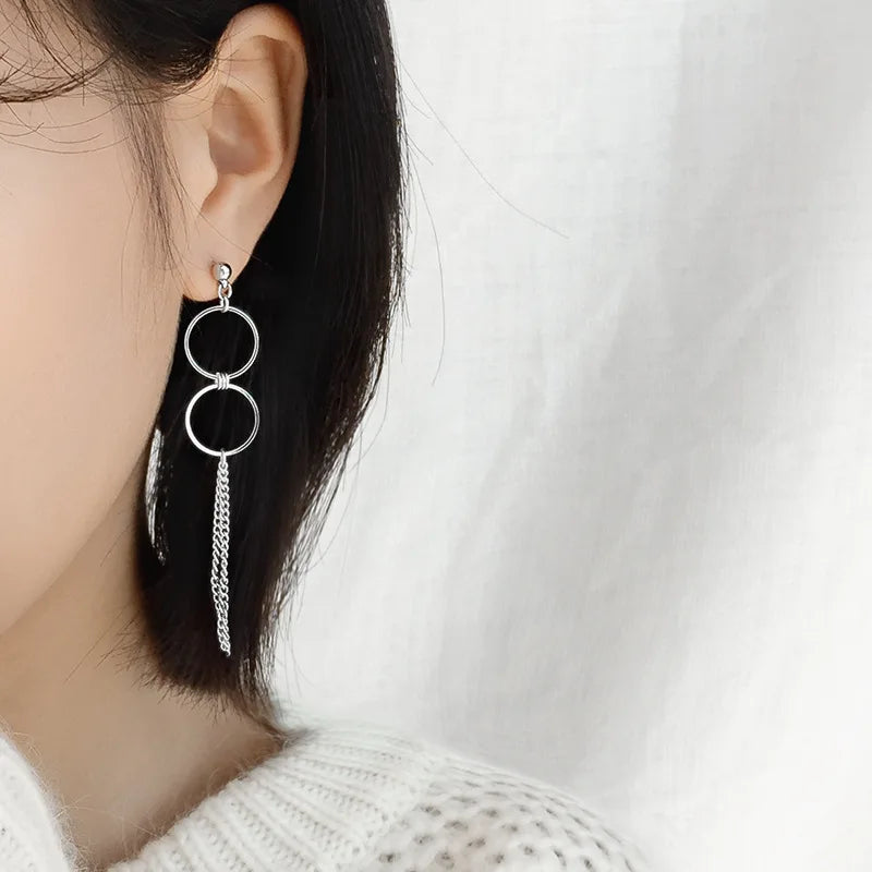 Silver Asymmetrical Geometric Drop Earrings | Trendy Punk Hip Hop Jewelry for Women
