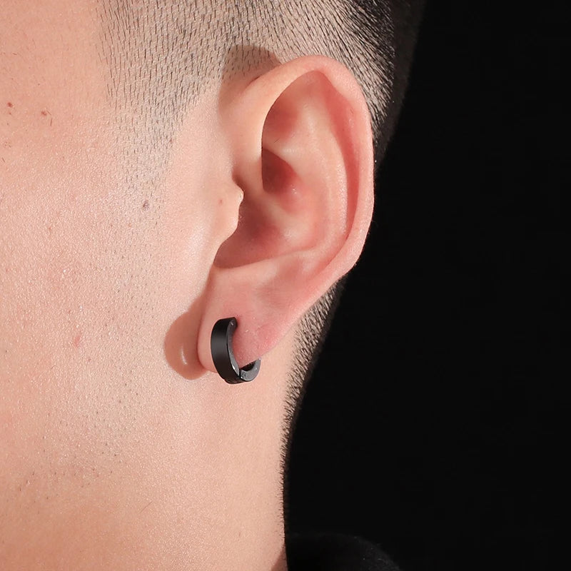 Stainless Steel Huggie Ear Circle Earrings | Punk Gothic Fashion Jewelry for Men Women