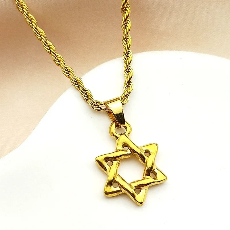 Magen David Star Necklace | Stainless Steel Gold Pendant Jewelry for Men and Women