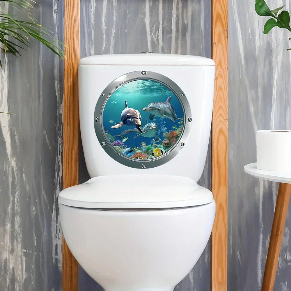 Classic 3D Sea World Dolphin Toilet Stickers | Self-Adhesive Waterproof Decor