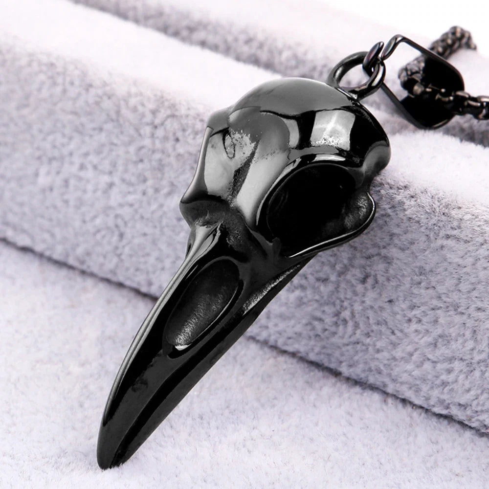 Viking Crow Skull Pendant Necklace | Stainless Steel Punk Jewelry for Men and Women