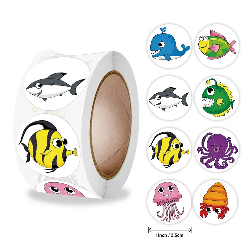 500 Cute Sea Animal Stickers for Kids Reward Labels | Encouragement Sticker Roll
