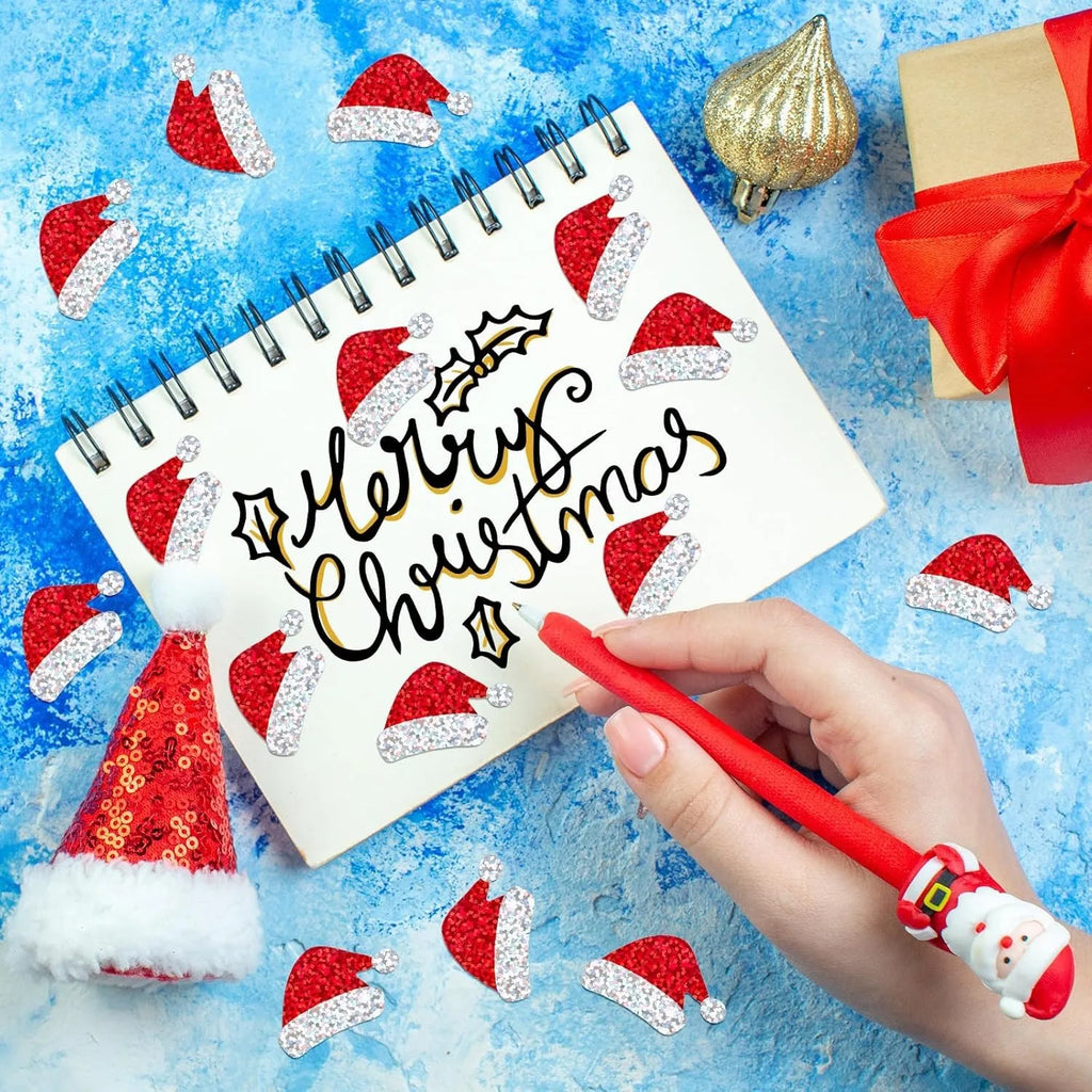 500Pcs Christmas Hat Stickers Roll | Laser Red Santa Hat Seal Stickers for Envelopes and Party Decor
