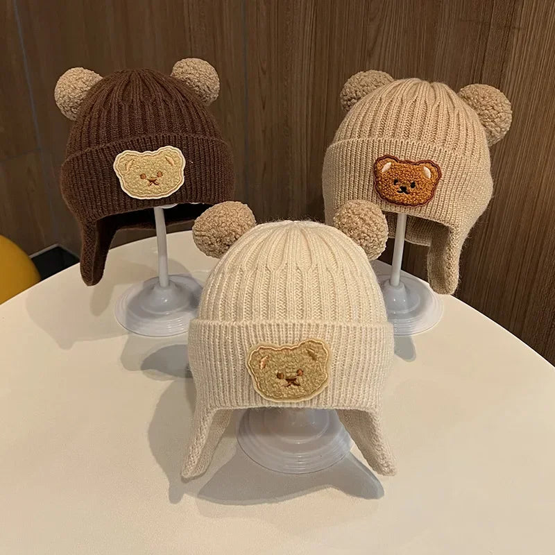Baby Bear Ear Protection Hat | Winter Thickened Warm Knitted Hat for Children