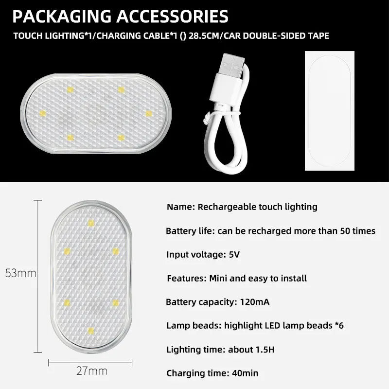 Mini Wireless Car LED Touch Light | Magnetic Induction USB Rechargeable