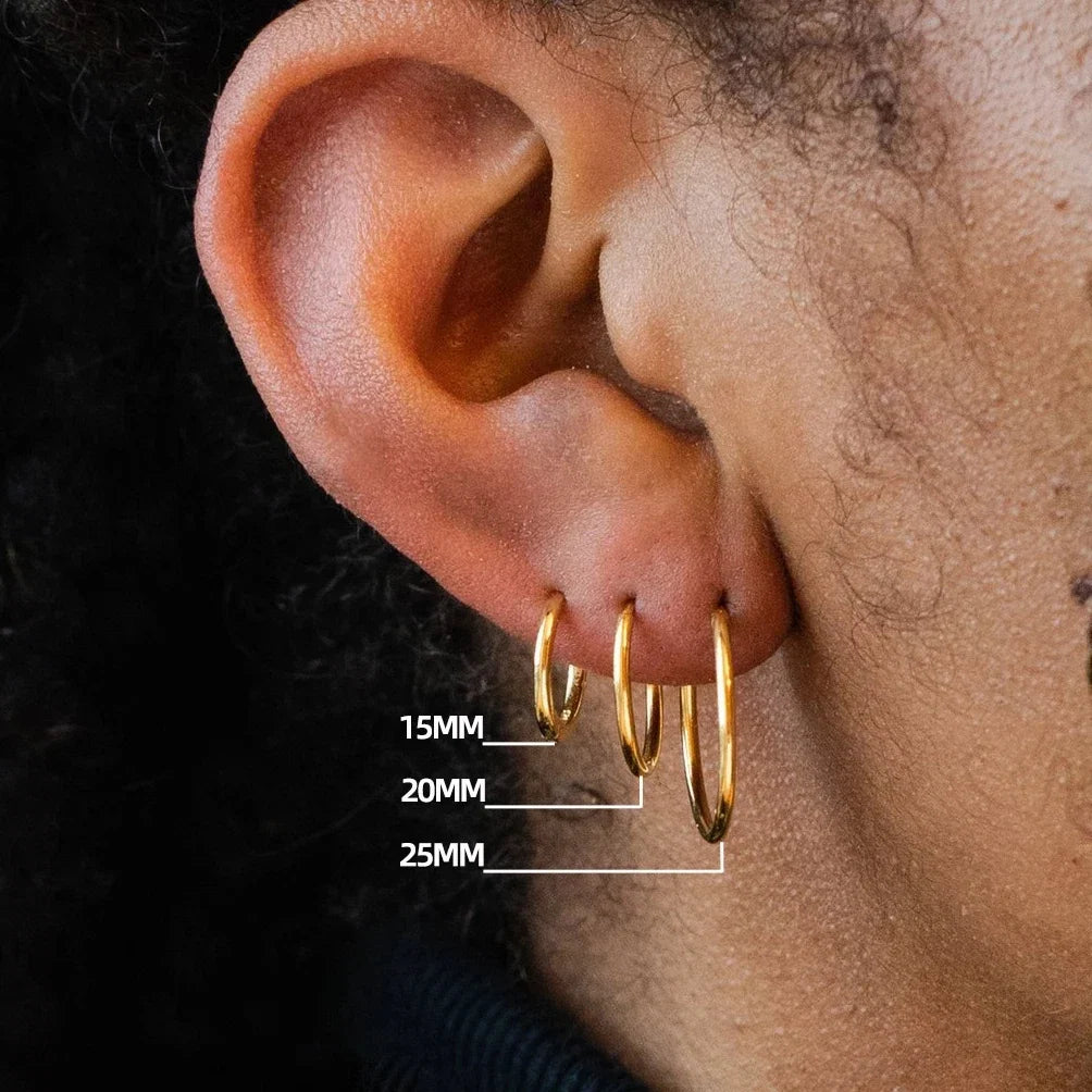 Gold Stainless Steel Hoop Earrings for Women Men | Minimalist Circle Huggies