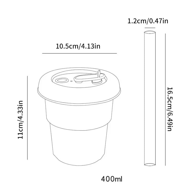 400ml Silicone Coffee Mug with Lid and Straw | Leak-Proof Portable Travel Cup