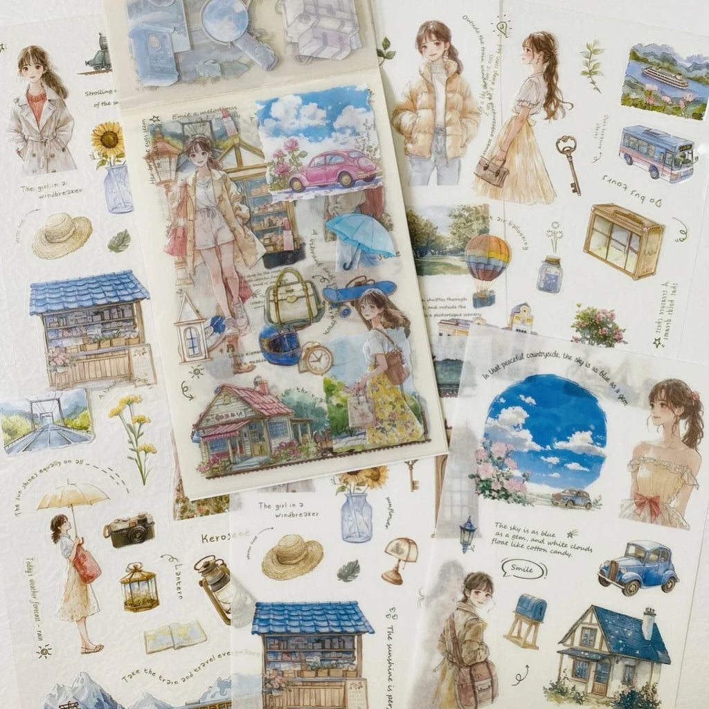 Vintage Character Sticker Set | 20 Sheets Scrapbooking Washi Paper Stickers