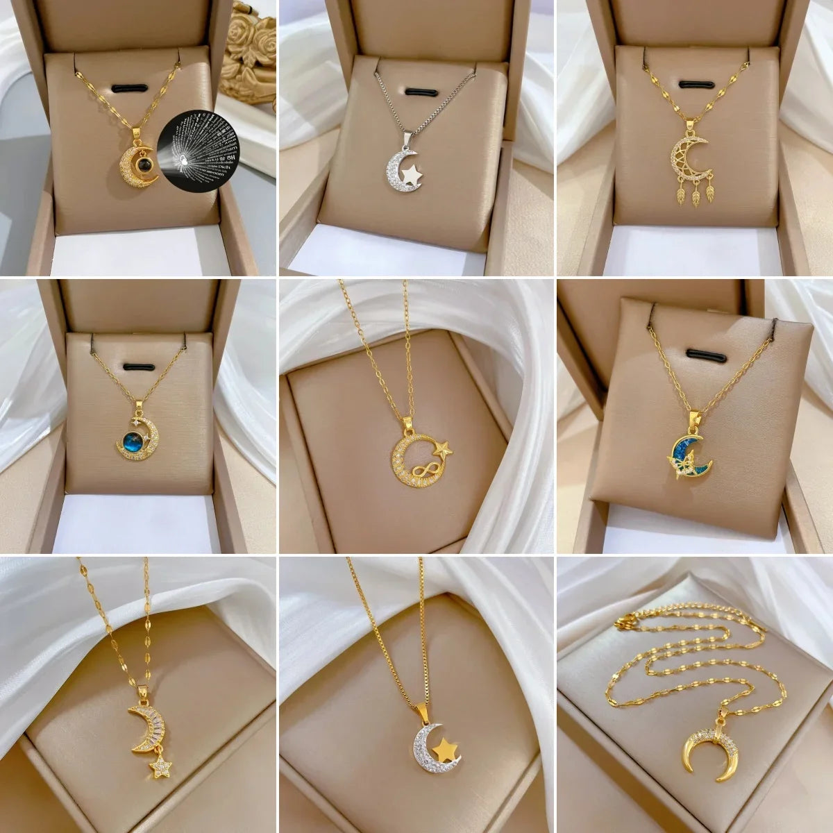 Crescent Moon Pendant Necklace | Vintage Stainless Steel Choker for Women
