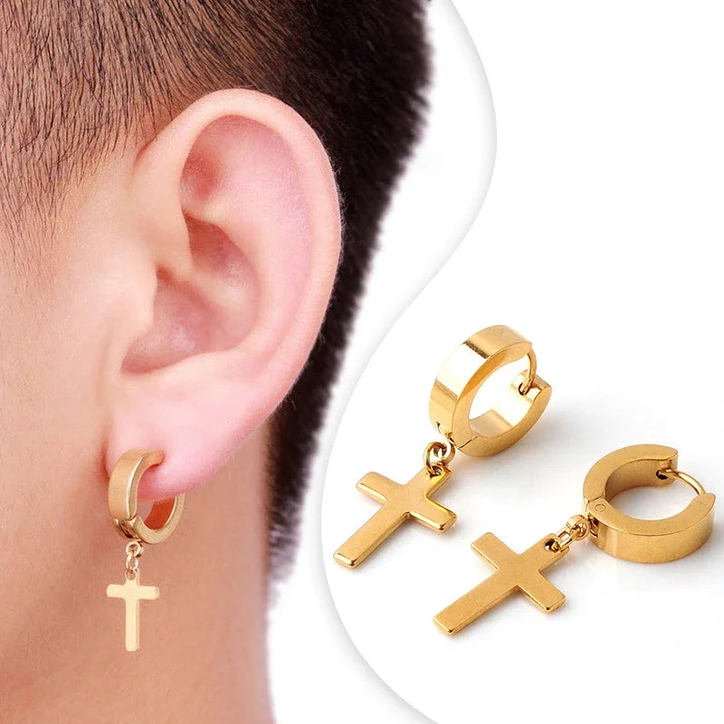 2pc Stainless Steel Cross Earrings Set | Gothic Punk Huggies for Men Women
