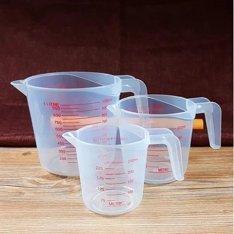 3pcs Plastic Liquid Measuring Cups Set | Baking Kitchen Tools with PVC Scale 250/500/1000ml
