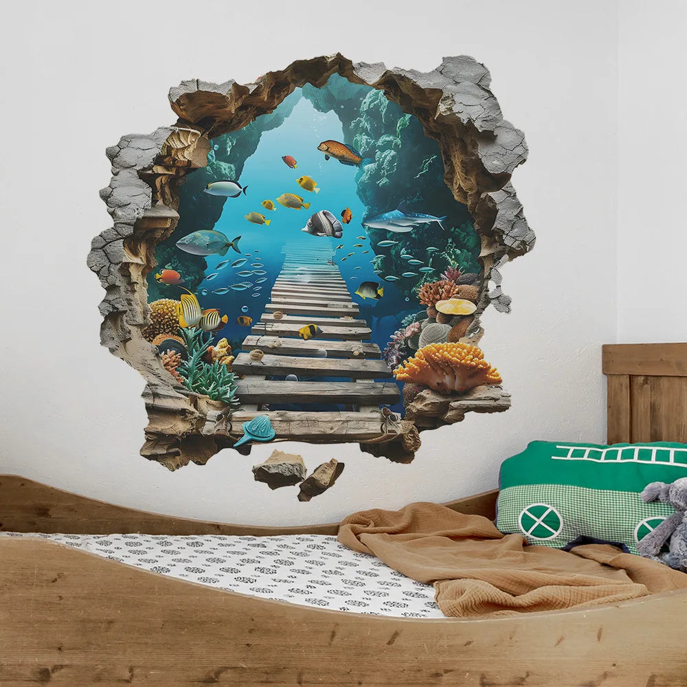 3D Underwater World Wall Stickers | Boys Room Ocean Decor Set