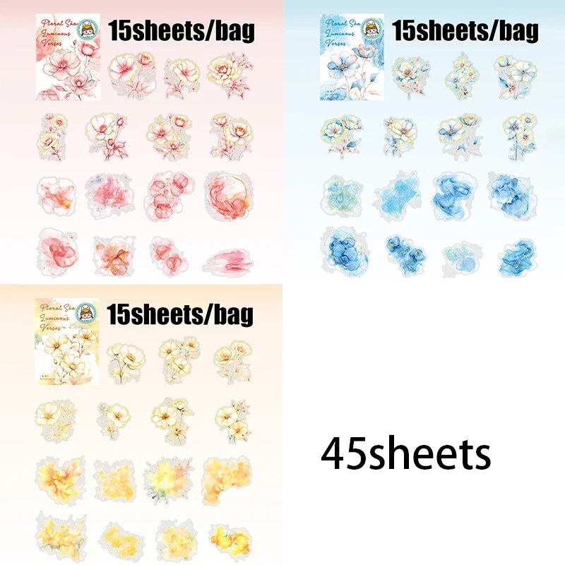 45pcs Floral Foil Stamping Stickers | DIY Scrapbook Decor