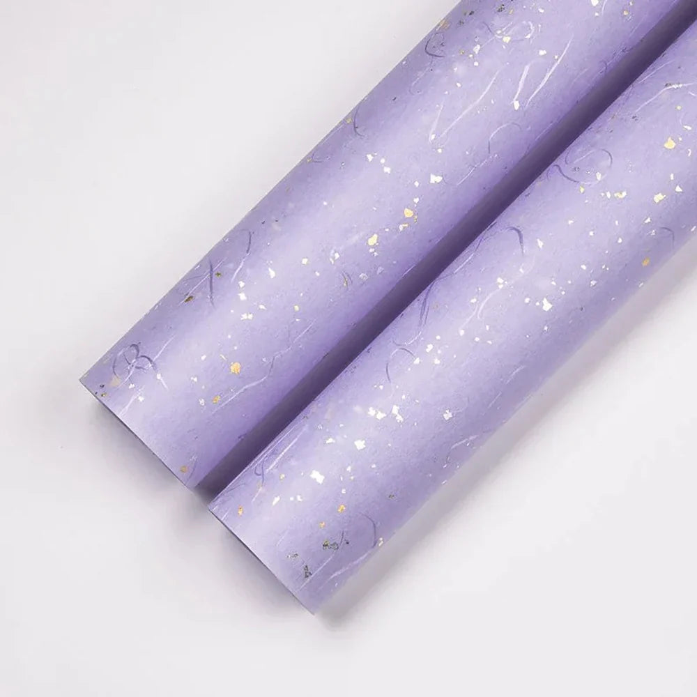 Korean Floral Wrapping Paper Set | 5 Sheets with Gold and Silver Sparkles