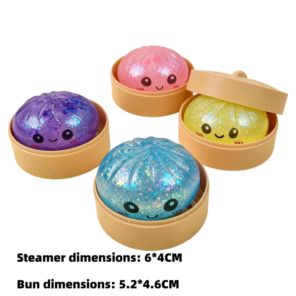 Steamed Bun Squeeze Toy | Simulation Bao Stress Relief Fidget with Beads and Sparkles