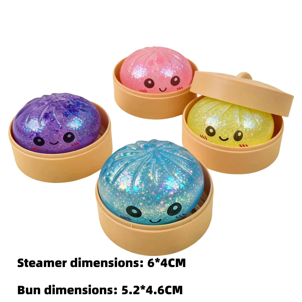 Steamed Bun Squeeze Toy | Simulation Bao Stress Relief Fidget with Beads and Sparkles