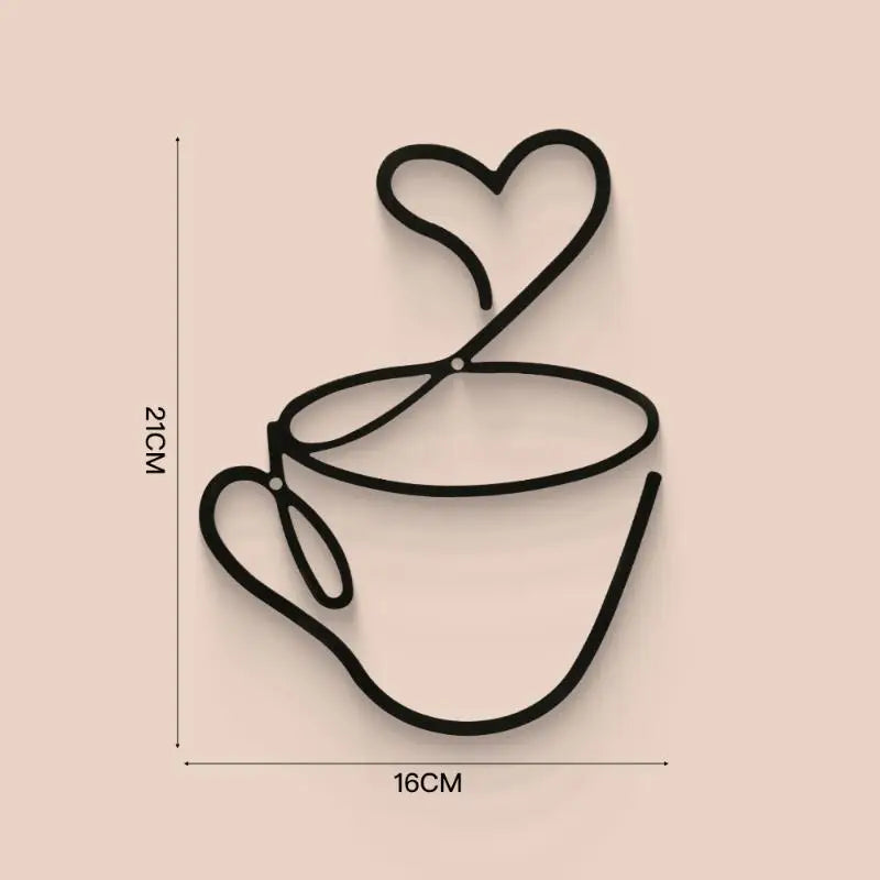 Metal Black Coffee Cup Wall Art Decor | Kitchen, Cafe & Coffee Bar Wall Hanging