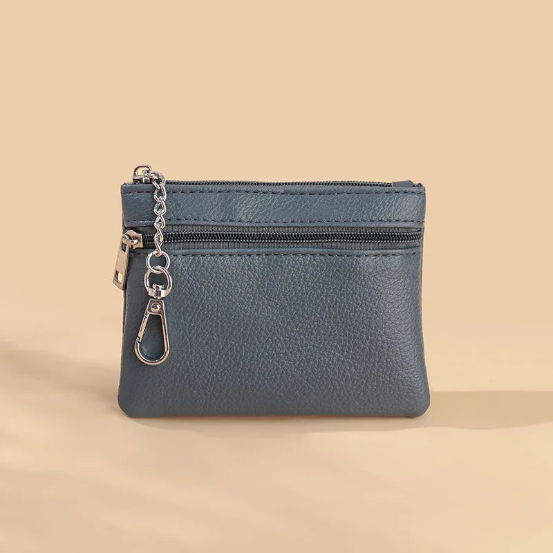Mini Leather Card Holder Wallet | Compact Zipper Coin Purse for Women