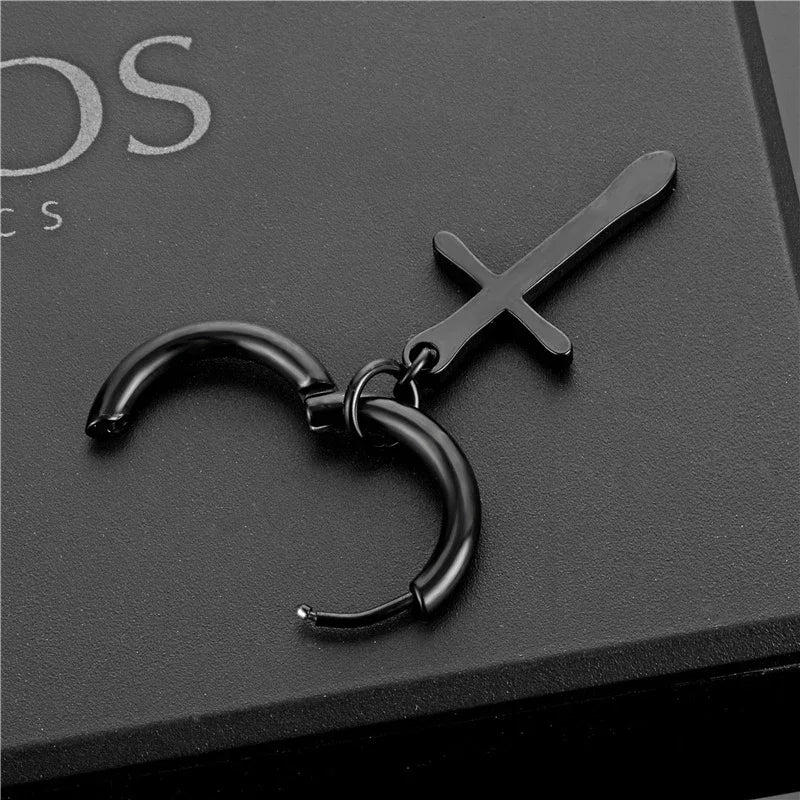 Black Punk Cross Hoop Earrings | Stainless Steel Unisex Jewelry