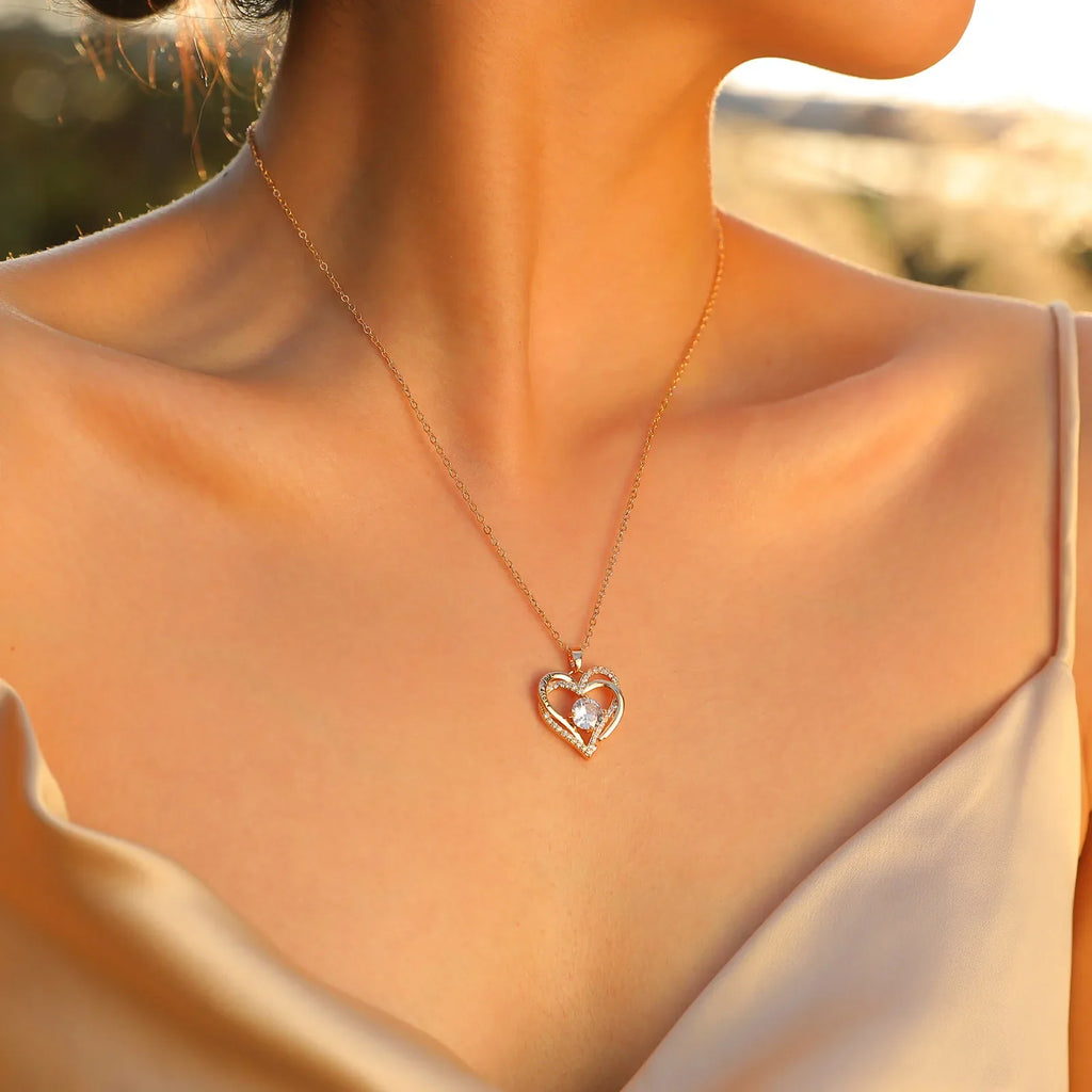 Vnox Heart Birthstone Necklace for Women | I Love You Jewelry Gift for Mom Wife Girlfriend