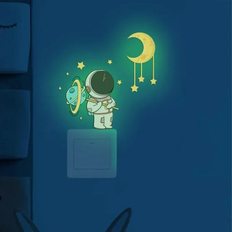 3PCS Luminous Astronaut Star Moon Switch Stickers | Glowing Wall Decals for Bedroom Decor