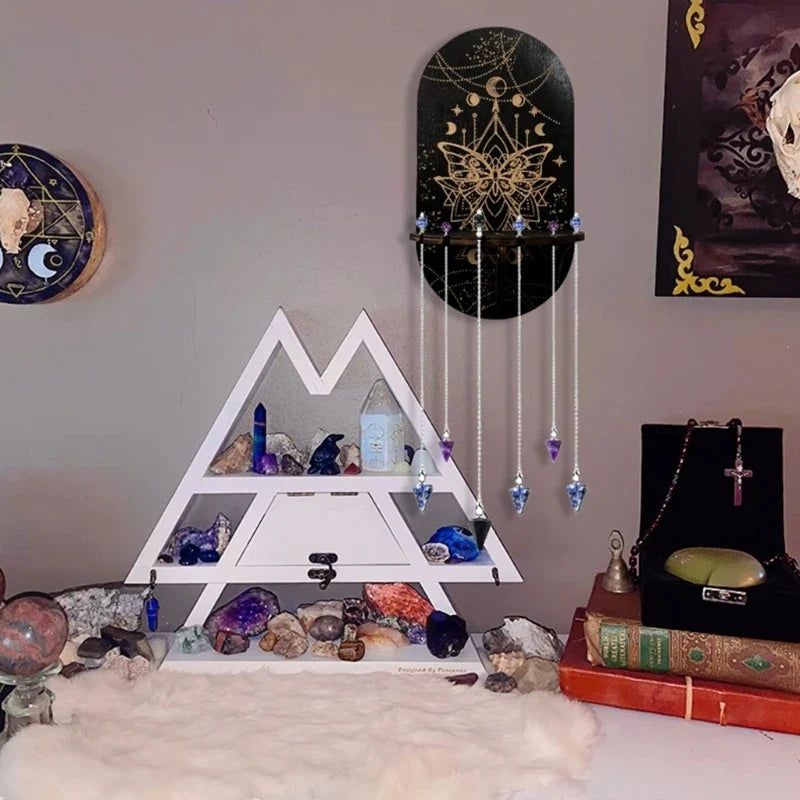 Wooden Crystal Shelf Display Stand | Bohemian Wall Rack for Stones and Jewelry