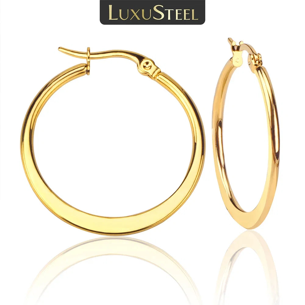 LUXUSTEEL Stainless Steel Hoop Earrings | Simple Geometric Shapes for Women