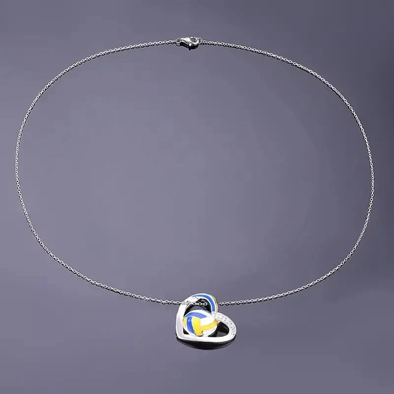 Huitan Volleyball Heart Pendant Necklace | Trendy Teen Girls Jewelry with Shiny Zirconia