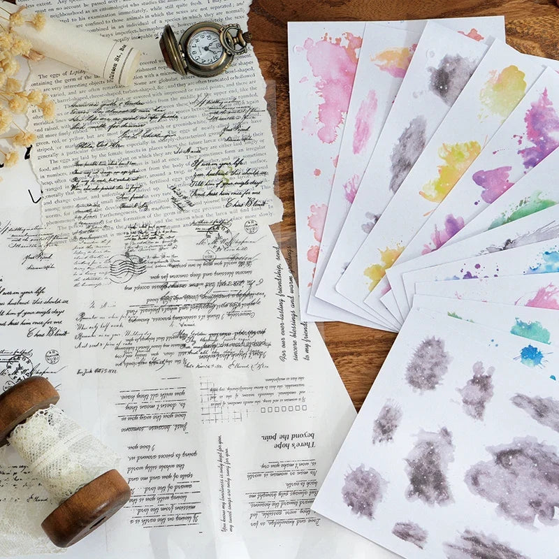 Watercolor Trace Stickers | 10pcs Romance of Watercolor DIY Journal Pack