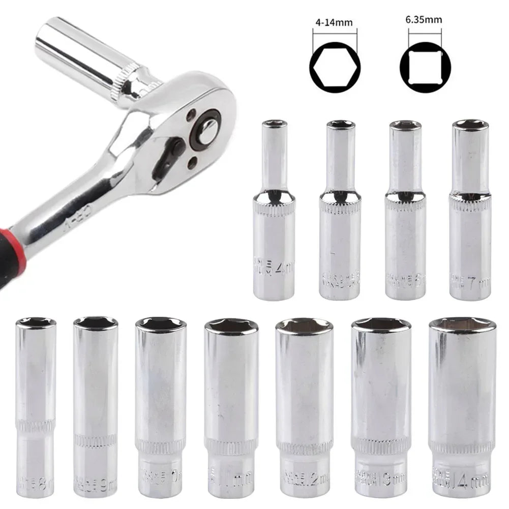 1/4 Hex Drive Deep Socket Adapter Set | Chrome Vanadium Steel Impact Socket Wrench